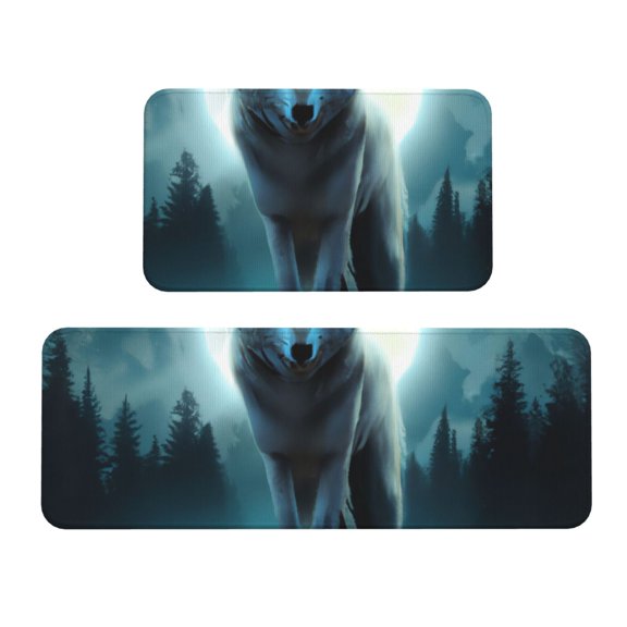 Logiee Wolf Print Kitchen Mats for Floor Sets of 2,Waterproof Kitchen Rugs,Non Slip Comfort Standing Mat Rug for Home,Runner,Sink,Office,Laundry