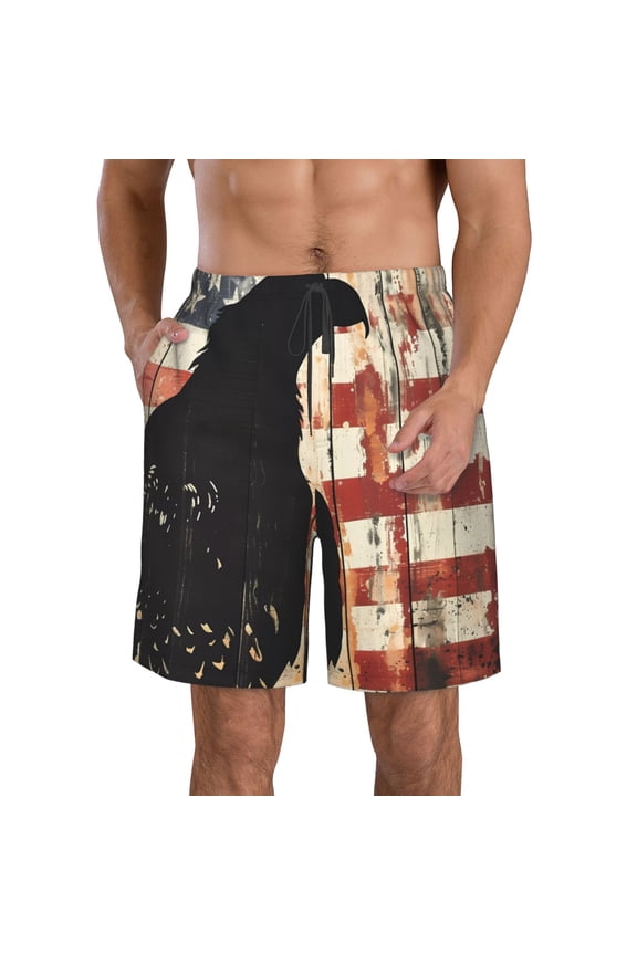 Wood Grain Bald Eagle Print Mens Swim Trunks Quick Dry Board Shorts,Breathable Hawaii Beach Shorts Swimwear Bathing Suits-Medium