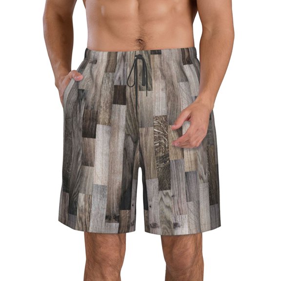 Logiee Wooden Texture Print Mens Swim Trunks Quick Dry Board Shorts,Breathable Hawaii Beach Shorts Swimwear Bathing Suits-X-Large