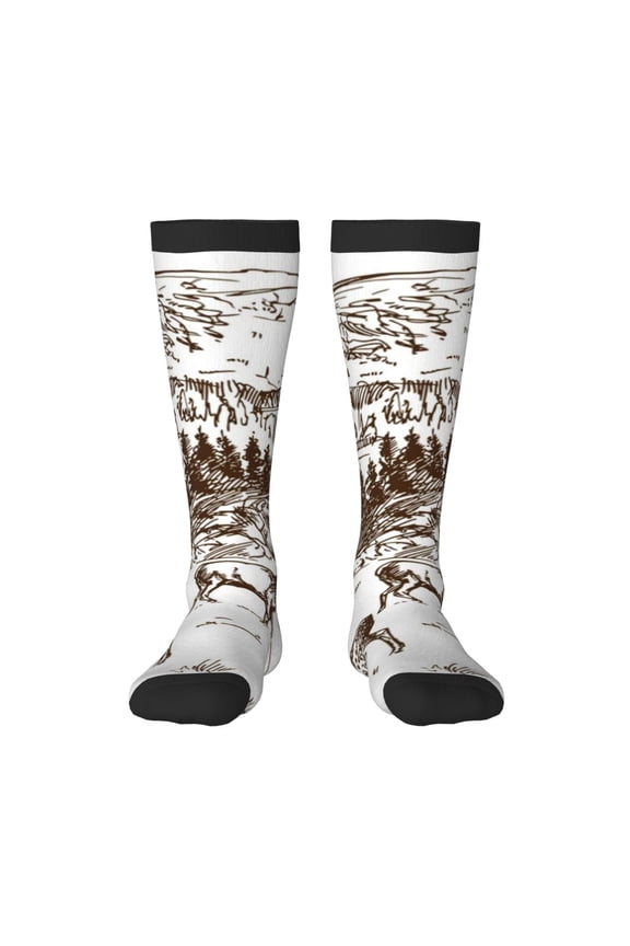 Woodland Forest With Deers Print Gift Stocking Stuffers,Adult Stockings,Novelty Socks,Funny Socks Birthday Running Walking Sleeping