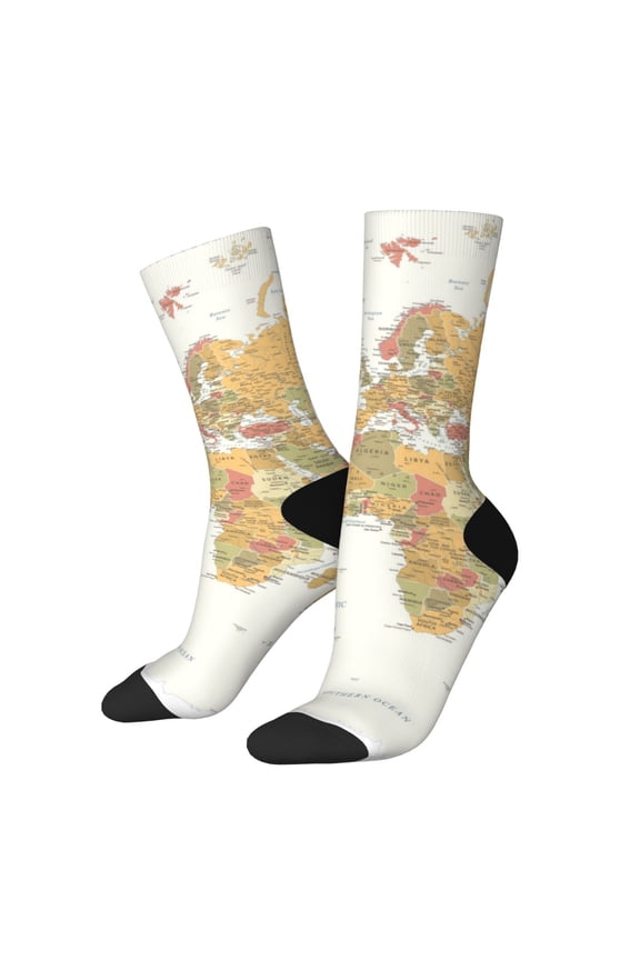 World Map 1 Print Adult Socks for Men & Women,Calf Socks, Ankle Socks,Boots Socks,Breathable Casual Sock,Unisex Crew Socks