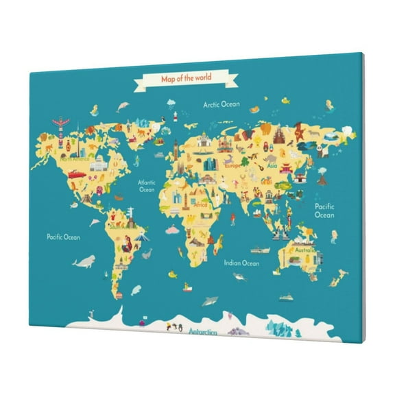 Logiee World Map With Landmarks Print Canvas Wall Art,Canvas Picture Prints with Frame, Wall Art Decorative,Canvas Decorative,Suitable for Living Room Bedroom Office Room 30x40