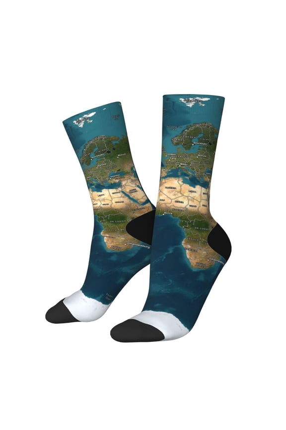 World Map Print Adult Socks for Men & Women,Calf Socks, Ankle Socks,Boots Socks,Breathable Casual Sock,Unisex Crew Socks