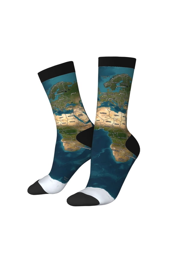 World Map Print Adult Socks for Men & Women,Calf Socks, Ankle Socks,Boots Socks,Breathable Casual Sock,Unisex Crew Socks