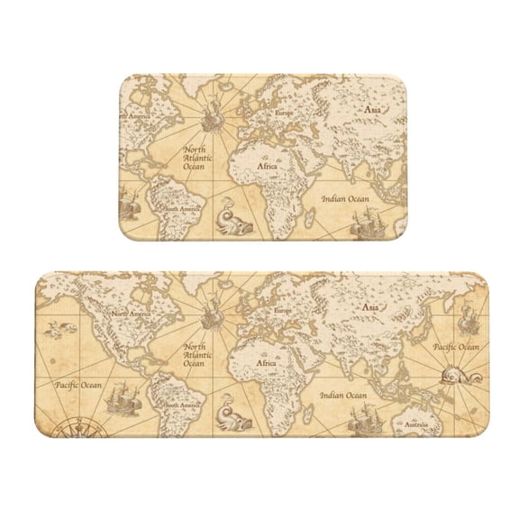 Logiee World Map Print Kitchen Mats for Floor Sets of 2,Waterproof Kitchen Rugs,Non Slip Comfort Standing Mat Rug for Home,Runner,Sink,Office,Laundry