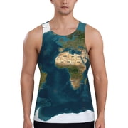 Logiee World Map Print Men's Workout Tank Top,Quick Dry Workout Tank Top,Gym Muscle Tee,Fitness Bodybuilding Sleeveless T Shirt-Large