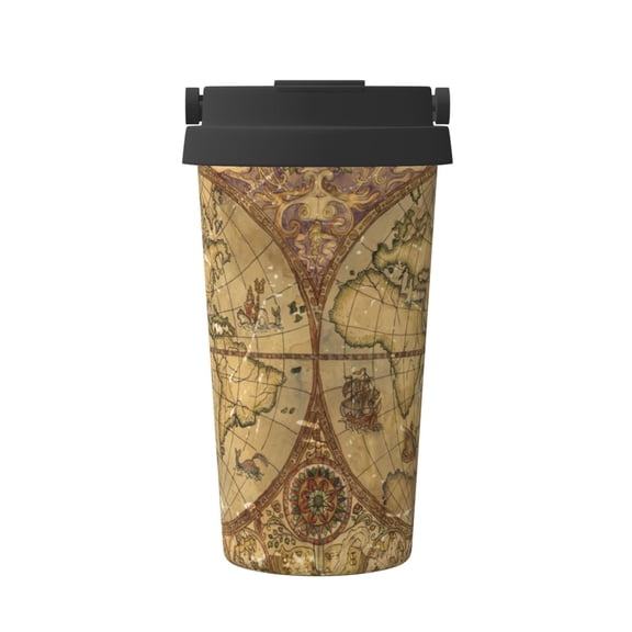 Logiee World Map1 Print Stainless Steel Coffee Tumbler, Travel Coffee Mug, Insulated Coffee Mug with Lid, Spill Proof Coffee Cup, Portable Thermal Mug