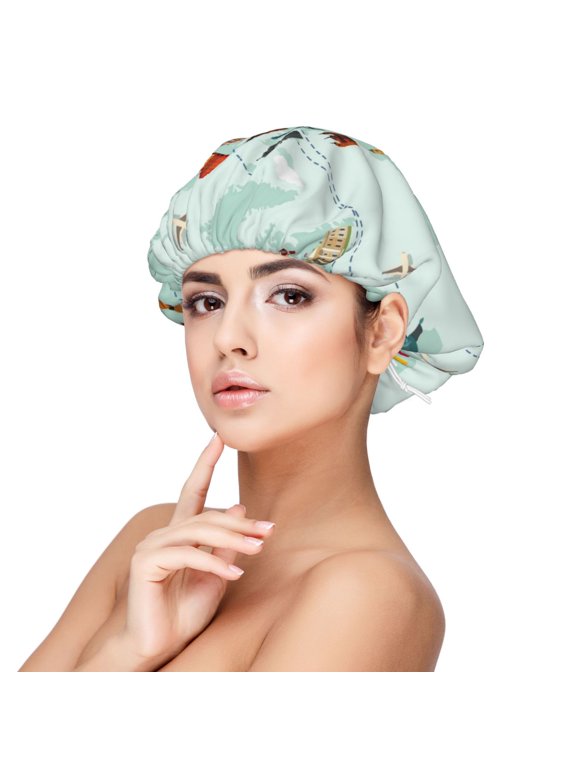 World Travel Map Print Silk Bonnet Satin Bonnet for Sleeping Women and Men,Double Layer Hair Bonnet for Curly Braids Hair
