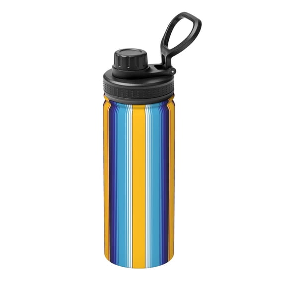 Logiee Yellow Blue Mexican Blanket Stripes Print Water Bottle,18oz Sports Insulated Kettle for Cycling Gym Basketball Outdoor, Suitable as a Present