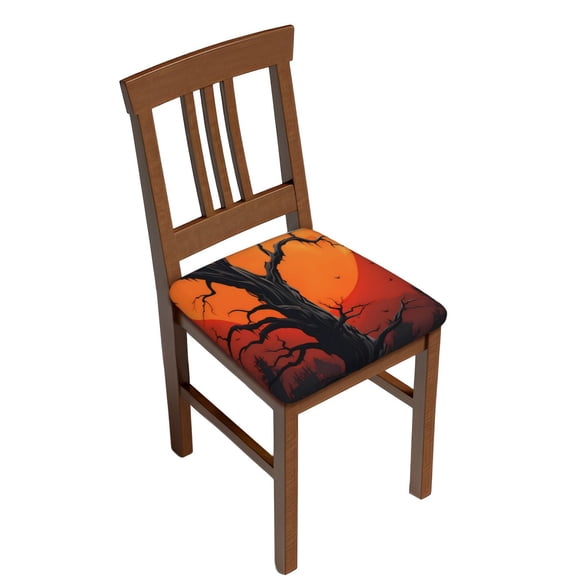 Logiee Yellow Castle Sunset Tree Print Square Chair Seat Covers, Stretch Chair Seat Covers,Seat Chair Slipcover, Non-Slip Chair Slipcover,Furniture Protector for Indoor and Outdoor-Four Pieces