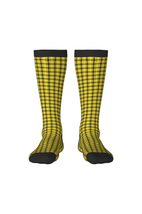 Yellow Checkered Plaid Print Gift Stocking Stuffers,Adult Stockings,Novelty Socks,Funny Socks Birthday Running Walking Sleeping