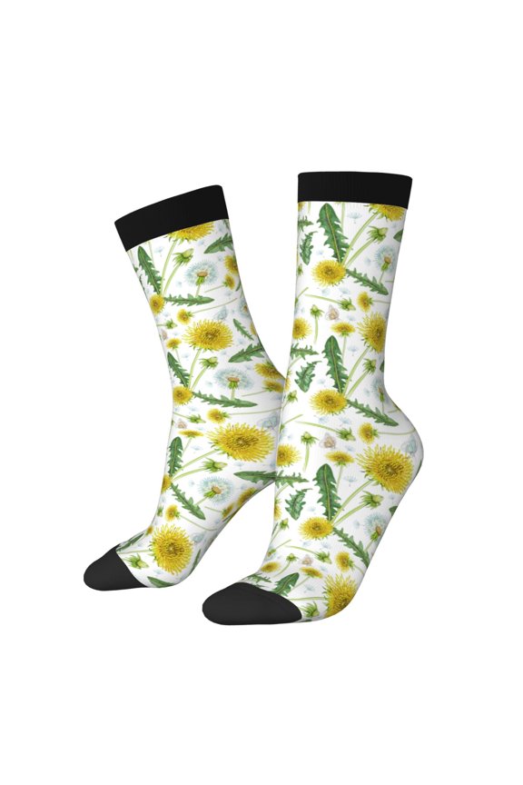 Yellow Dandelions Print Adult Socks for Men & Women,Calf Socks, Ankle Socks,Boots Socks,Breathable Casual Sock,Unisex Crew Socks