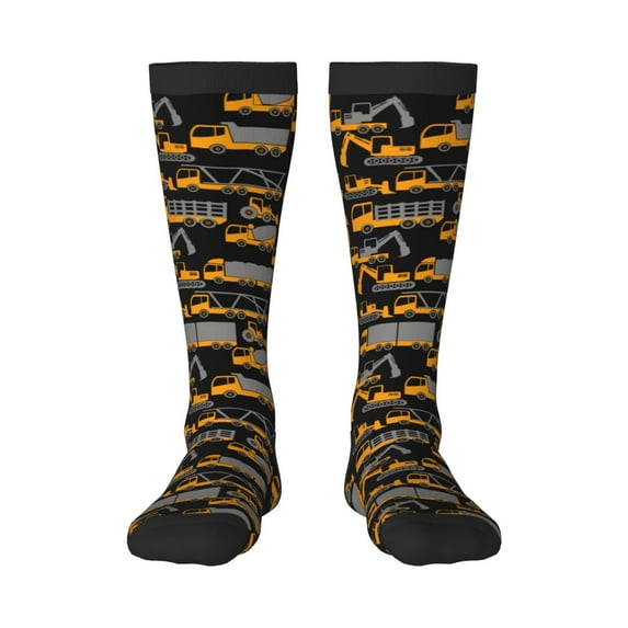 Logiee Yellow Excavator Print Gift Stocking Stuffers,Adult Stockings,Novelty Socks,Funny Socks Birthday Running Walking Sleeping