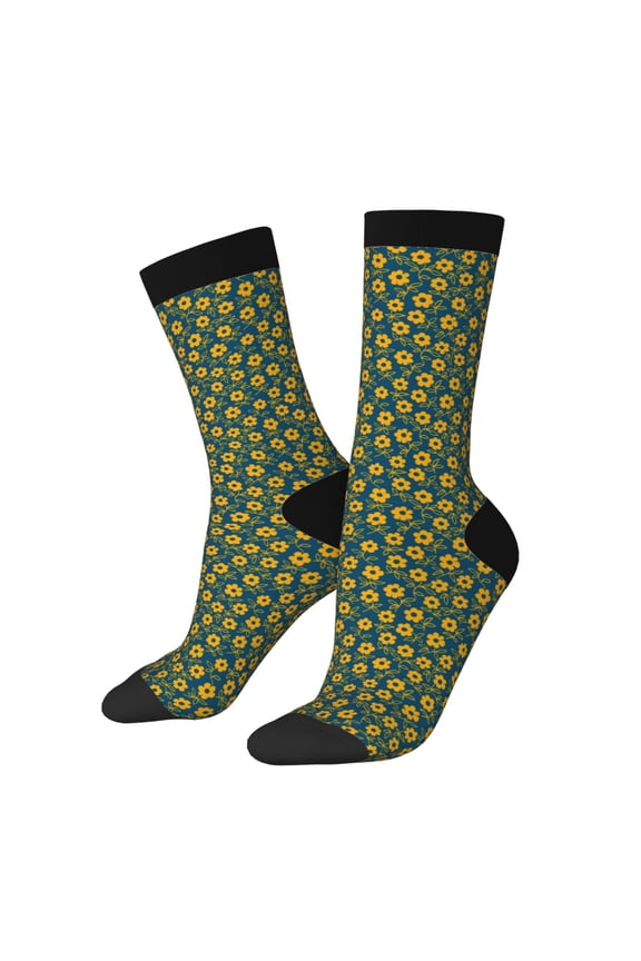 Yellow Floral Print Adult Socks for Men & Women,Calf Socks, Ankle Socks,Boots Socks,Breathable Casual Sock,Unisex Crew Socks