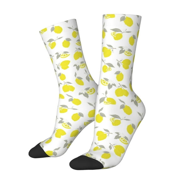 Logiee Yellow Lemon Leaves Print Adult Socks for Men & Women,Calf Socks, Ankle Socks,Boots Socks,Breathable Casual Sock,Unisex Crew Socks