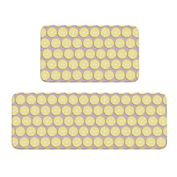 Logiee Yellow Lemon Slices Print Kitchen Mats for Floor Sets of 2,Waterproof Kitchen Rugs,Non Slip Comfort Standing Mat Rug for Home,Runner,Sink,Office,Laundry