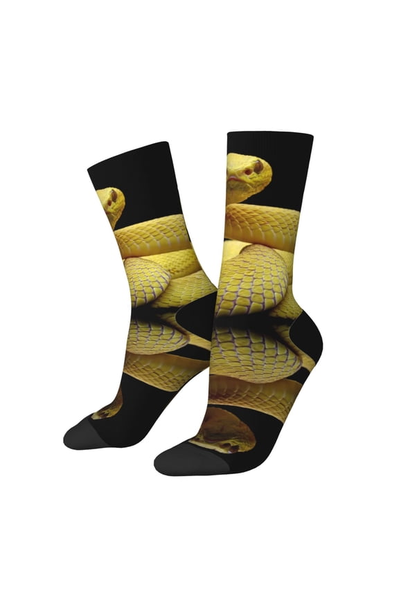 Yellow White-Lipped Pit Viper Print Adult Socks for Men & Women,Calf Socks, Ankle Socks,Boots Socks,Breathable Casual Sock,Unisex Crew Socks