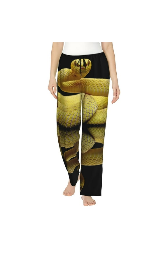 Yellow White-Lipped Pit Viper Print Women Pajama Pants,Comfy Pj Bottom with Pockets & Drawstring,Stretch Casual Sleepwear-Medium