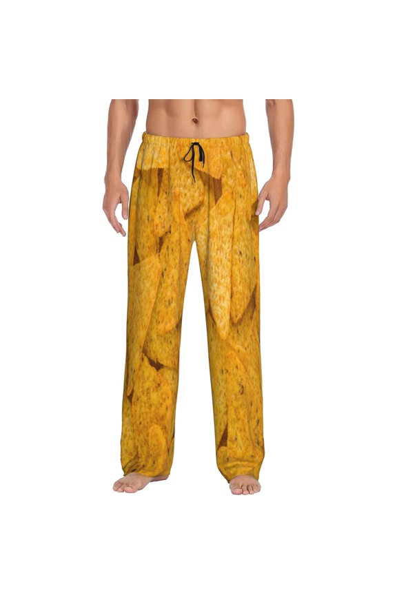 Yellow tortilla Print Pajama Pants for Men,Men’s Pajama Bottoms,Mens PJ Pants with Pockets & Button Fly-Large