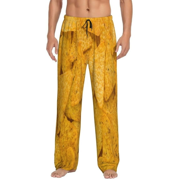 Logiee Yellow tortilla Print Pajama Pants for Men,Men’s Pajama Bottoms,Mens PJ Pants with Pockets & Button Fly-Small