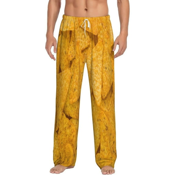 Logiee Yellow tortilla Print Pajama Pants for Men,Men’s Pajama Bottoms,Mens PJ Pants with Pockets & Button Fly-X-Large