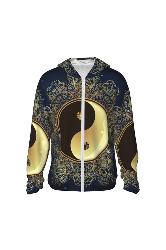 Yin And Yang Mandala Print Men's Women Light Jacket Full Zip Sun Protection Hoodie Long Sleeve Sun Shirts for Men Hiking Fishing Zip Pockets-Large