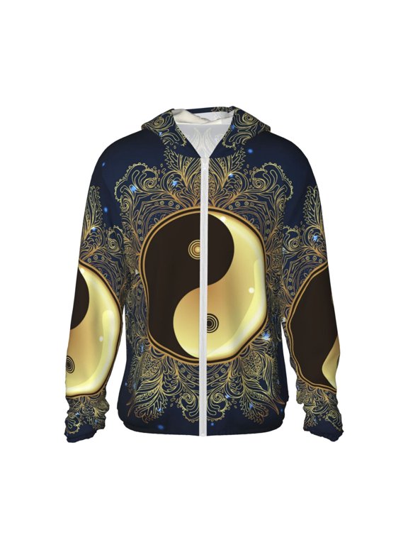 Yin And Yang Mandala Print Men's Women Light Jacket Full Zip Sun Protection Hoodie Long Sleeve Sun Shirts for Men Hiking Fishing Zip Pockets-X-Large