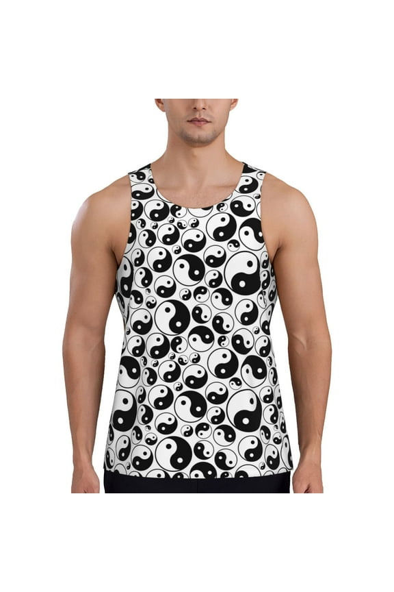 Yin And Yang Print Men's Workout Tank Top,Quick Dry Workout Tank Top,Gym Muscle Tee,Fitness Bodybuilding Sleeveless T Shirt-Large
