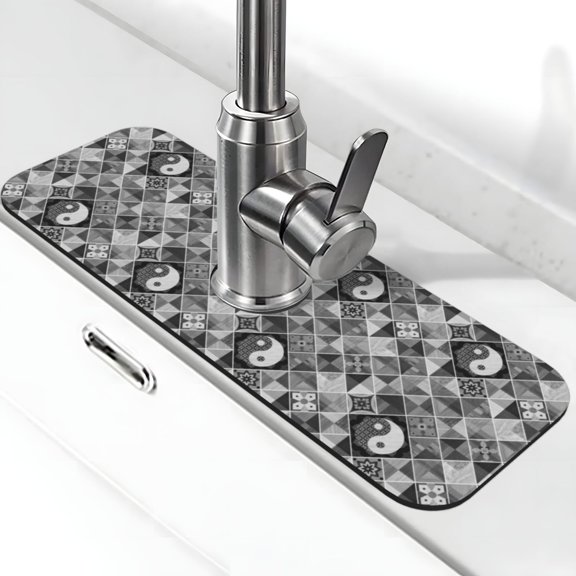 Logiee Yin Yang With Black And White Print Kitchen Sink Splash Guard Faucet Mat for Splash Guard Behind Faucet Drip Catcher for Kitchen,Bathroom,Sink Mat,Dish Drying Mat,Bathroom-15" X 5.5"