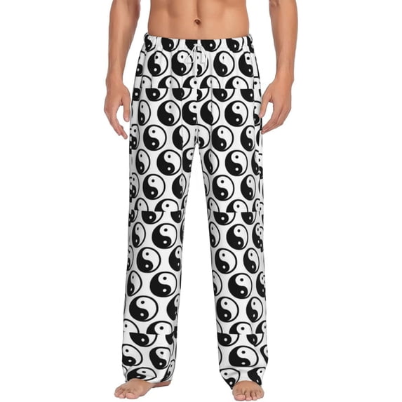 Logiee Yin Yang Print Pajama Pants for Men,Men’s Pajama Bottoms,Mens PJ Pants with Pockets & Button Fly-Medium