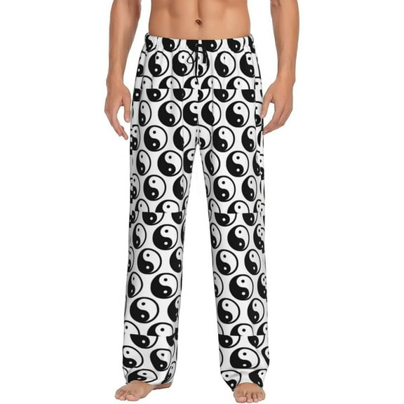 Logiee Yin Yang Print Pajama Pants for Men,Men’s Pajama Bottoms,Mens PJ Pants with Pockets & Button Fly-Small