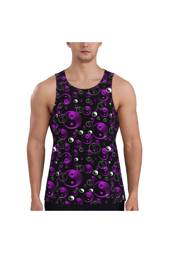 Yin Yang1 Print Men's Workout Tank Top,Quick Dry Workout Tank Top,Gym Muscle Tee,Fitness Bodybuilding Sleeveless T Shirt-Large