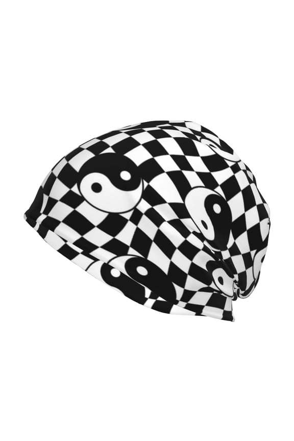 Ying Yang Checkered Print Unisex Knit Beanie for Men Women Winter Hat,Beanies Skull Caps