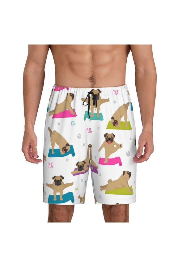 Yoga Dogs Poses Print Men's Pajama Shorts with Drawstring & Pockets,Sleep Shorts for Men,Sleepwear Bottoms,Elastic Waistband Loungewear-Large