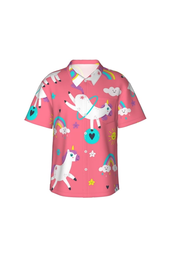 Yoga Unicorn Print Mens Hawaiian Shirts,Loose-Fit Short Sleeve Button Down Tropical Aloha Beach Shirt,Summer Vacation Wedding Tops,X-Large