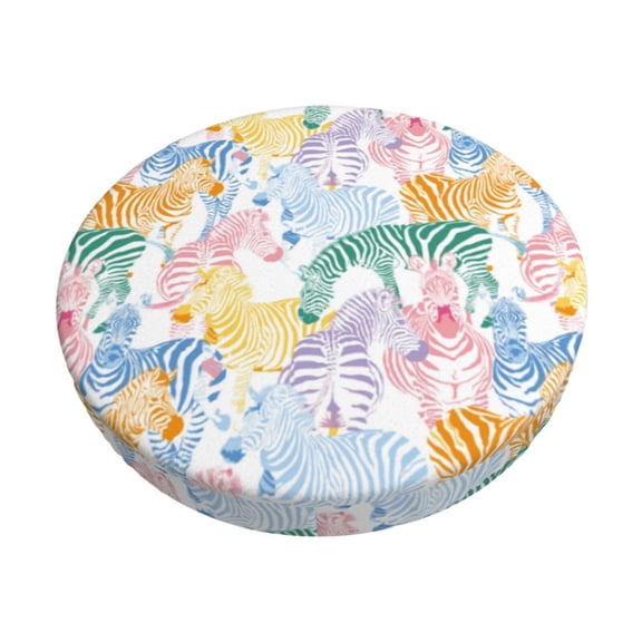 Logiee Zebra Colourful Print Stool Covers Round,Bar Stool Covers,Watedrproof Stool Slipcover with Elastic,Stool Cushion,Round Bar Stool Seat Covers for Bar Round Chair-12 inch