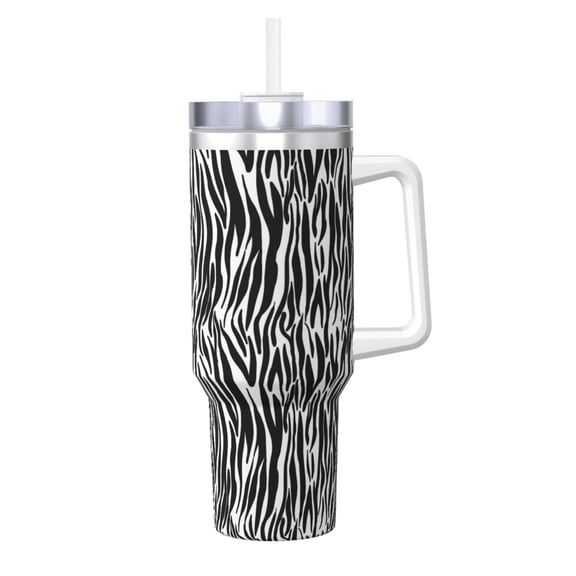 Logiee Zebra Print 40OZ Ice Bully Cup with Handle and Straw, Double Wall Stainless Steel Tumbler,Travel Coffee Cup with Lid, Summer Insulation and Cooling Cup