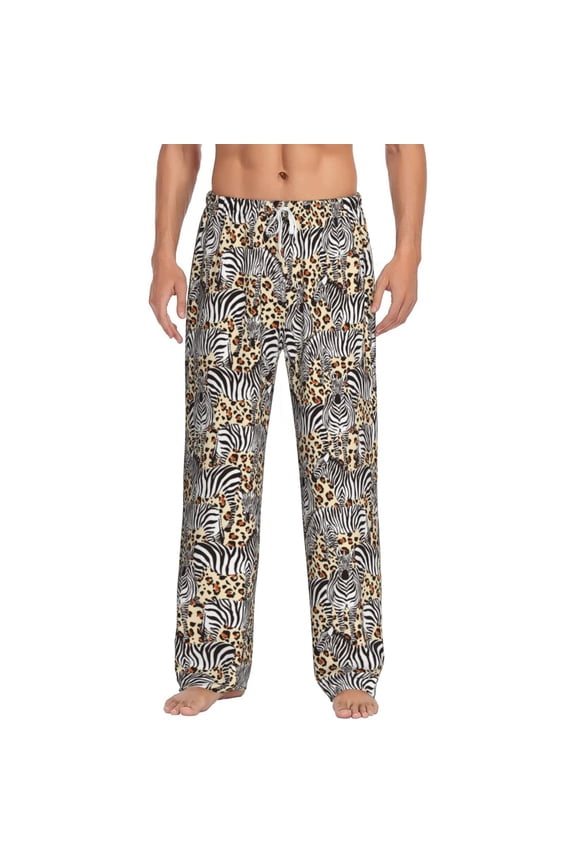 Zebra Print Pajama Pants for Men,Men’s Pajama Bottoms,Mens PJ Pants with Pockets & Button Fly-XX-Large
