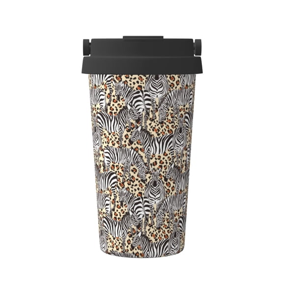Logiee Zebra Print Stainless Steel Coffee Tumbler, Travel Coffee Mug, Insulated Coffee Mug with Lid, Spill Proof Coffee Cup, Portable Thermal Mug