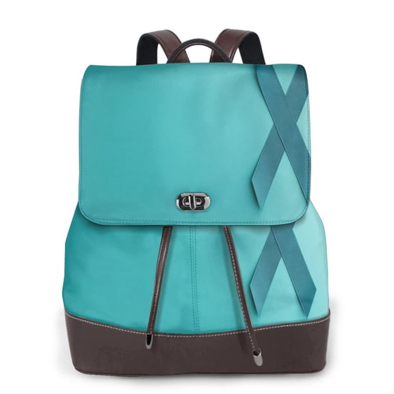 Logiee a Teal Ribbonin Print Backpack Purse for Women,Fashion Leather Backpack Purse,Women's Leather Backpack for Work College Travel