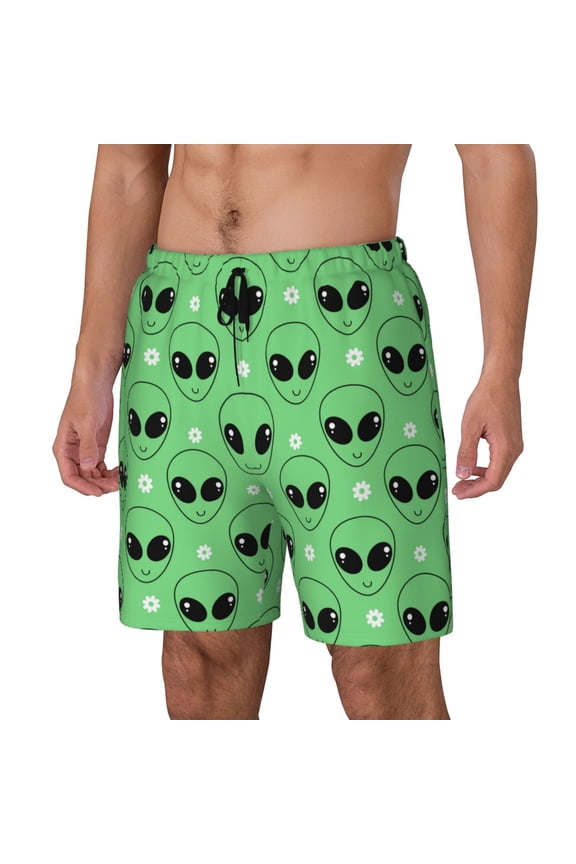 alien cartoons Print Men's Swim Trunk,Quick Dry Board Shorts ,Men's Swim Trunks with Compression Liner, Bathing Suits with Pockets-Large