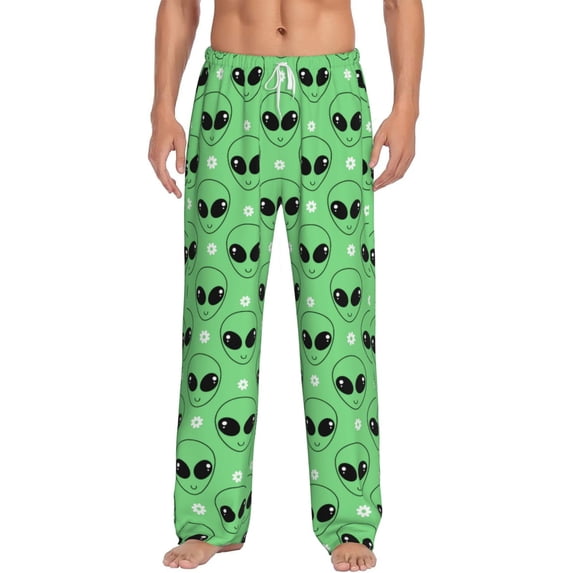 Logiee alien cartoons Print Pajama Pants for Men,Men’s Pajama Bottoms,Mens PJ Pants with Pockets & Button Fly-XX-Large