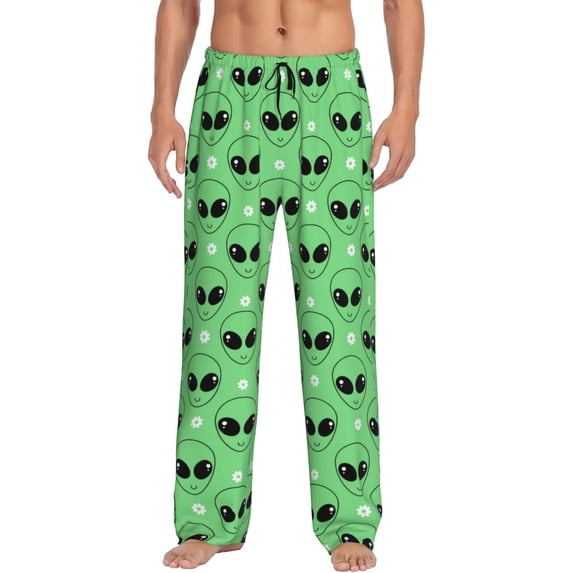 Logiee alien cartoons Print Pajama Pants for Men,Men’s Pajama Bottoms,Mens PJ Pants with Pockets & Button Fly-XX-Large
