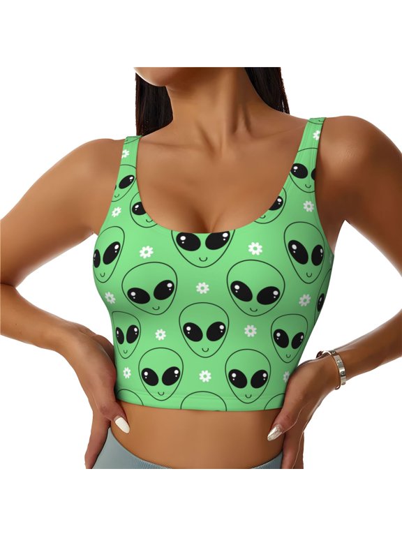 alien cartoons Print Workout Crop Tank Top for Women,Yoga Tank Tops,Athletic Vest,Exercise Undershirts,Sports Bra-XX-Large