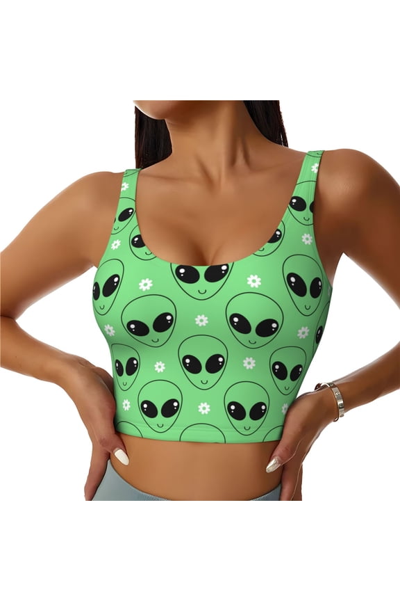 alien cartoons Print Workout Crop Tank Top for Women,Yoga Tank Tops,Athletic Vest,Exercise Undershirts,Sports Bra-XX-Large