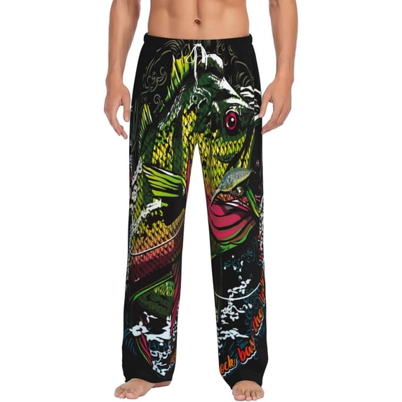 Logiee bass Print Pajama Pants for Men,Men’s Pajama Bottoms,Mens PJ Pants with Pockets & Button Fly-Medium