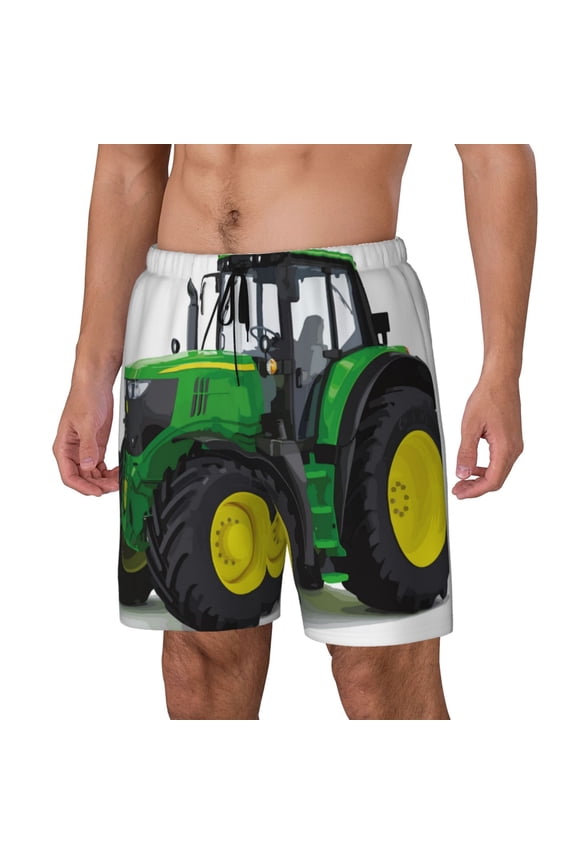 big farm tractor Print Men's Swim Trunk,Quick Dry Board Shorts ,Men's Swim Trunks with Compression Liner, Bathing Suits with Pockets-Small