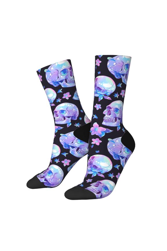 blue Skull flower Print Adult Socks for Men & Women,Calf Socks, Ankle Socks,Boots Socks,Breathable Casual Sock,Unisex Crew Socks