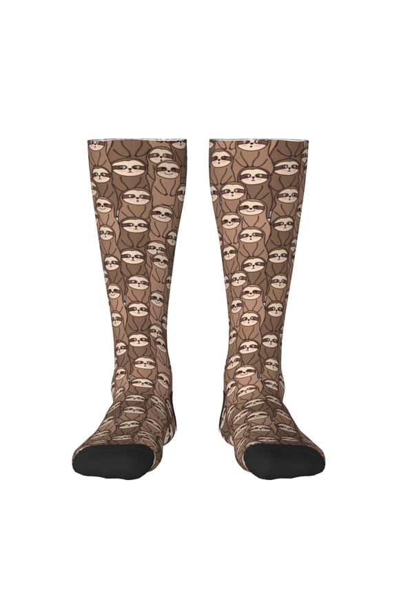 brown sloth family Print Gift Stocking Stuffers,Adult Stockings,Novelty Socks,Funny Socks Birthday Running Walking Sleeping