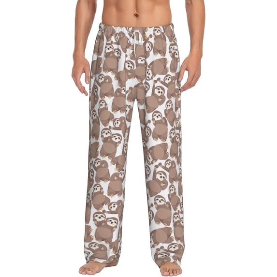 Logiee brown sloth family Print Pajama Pants for Men,Men’s Pajama Bottoms,Mens PJ Pants with Pockets & Button Fly-X-Large